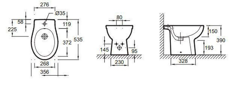 Биде напольное  NEW 54х39x36 см, белое, без комплекта крепежа ZZ Jacob Delafon Patio EBB0002-00