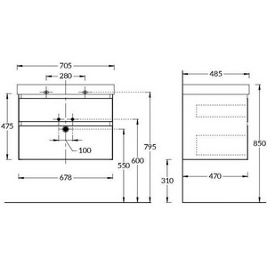 Тумба CUBO -70 см, подвесная, 2 выдвижной ящик, цв.белый матовый Kerama Marazzi Cubo CUB.70.2\WHT.M