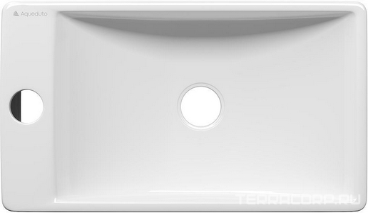 Раковина мини, подвесная / накладная, прямоуг, 380x220хh100мм, 1 отв.д/смесит., Левая, без перелива, (цв.белый глянец),  ZZ Aqueduto Pequeno PEQL0210