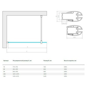 Душевая перегородка  LUX, неподвижная, 106x199.5 см, профиль хром матовый, стекло сатин ZZ Vegas Glass EAF EAF LUX 106 07 10