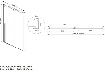 Дверь для душа, в нишу 1200хh1950мм, раздвижн., 1 дверь, 1 неподв.секц, правая/левая, (стек.тонирован. 8мм Easy Clean, фурн.цв.черный мат.),  ZZ Vincea Lugano VDS-1L120CGB-1  /  ТОЛЬКО ДЛЯ ЭКСПОЗИЦИИ
