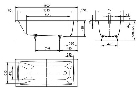 Ванна стальная , Мод.750, 170х75x41, цвет белый, покрытие easy clean, без комплекта ножек ном. 87090 и сифона ZZ Kaldewei Cayono 275000013001