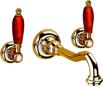 Смеситель для раковины, встраиваемый в стену, излив 215мм, (цв.бронза, ручки пластик цв.орех), Retro ZZ Cezares First FIRST-BLS1-02-Nc