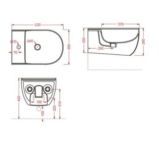 Биде подвесное 52х35см, крепёж в компл., (цв.glossy white),  ZZ ArtСeram The One THB001 01; 00