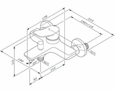 Смеситель для ванны/душа  излив 164мм, с установ.компл., БЕЗ аксессуаров, хром AMPM X-Joy F85A10000