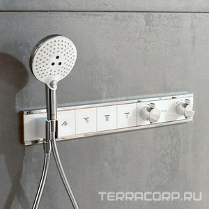 Смеситель-термостат для душа, встр.в стену на 4 потребителя, (внешняя часть БЕЗ скрытой части арт. 15312180), (цв.белый/хром), HG  ZZ Hansgrohe RainSelect 15357400