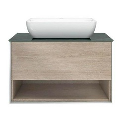 Тумба PLAZA Modern, подвесная 80 см, 1 выдвижной ящик и открытая полка, цв.дуб Орегон/белые торцы XX