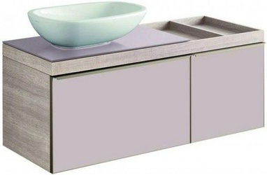 Тумба 1184хh543х504мм,  полка справа, 2 выдв. ящика, 1 вн. ящ, со стек.столеш., д/уст.с рак.арт.123655;123555, (цв. свет дуб, стек.фронт пан беж) ZZ