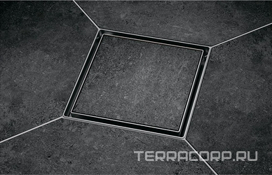 Трап (компл.точечного трапа с сифоном, выход гориз.50мм, и основой д/плитки 150х150мм), гидрозатвор с мембраной в компл, Tece XX