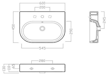 Раковина 60х45см, подвесная, с 1 отв. д/смес., с переливом, (без креплен.YR47),  ZZ Hatria Area Y0UH