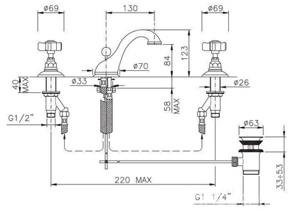 Смеситель для раковины на 3 отв., (цв.блестящий никель, ручки Dames Anglaises), Nicolazzi ZZ Nicolazzi Classica 1408 NL 18