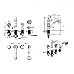 Смеситель врезной для ванны на четыре отверстия Oro, цв.золото ZZ Boheme Provance 395