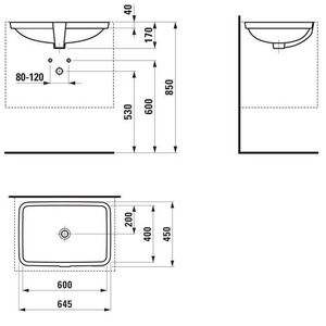 Раковина 600(645)х400450хh170мм, без отв.д/смесит., устанавливаемая под столешницу, двусторонняя глазуровка, крепёж в компл., LaufenProA ZZ Laufen Laufen Pro A 8.1196.9.000.109.1