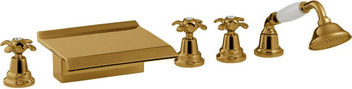 Смеситель для ванны, встраиваемый в борт ванны на 5 отв., излив каскад, с душ. гарнитуром, (цв.бронза), Nuova Retro ZZ 3M Nuova retro 4172 UU