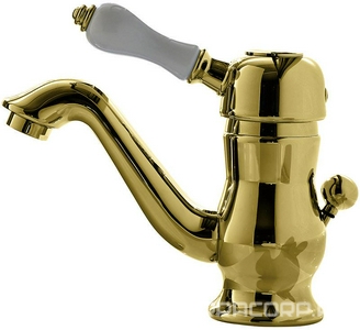 Смеситель для раковины, с д/к, (maniglia PL / рукоятка с пластик. вставкой белого цвета), (цв.золото)  ZZ 3M Piccadilly 2110 DD + maniglia PL  DD