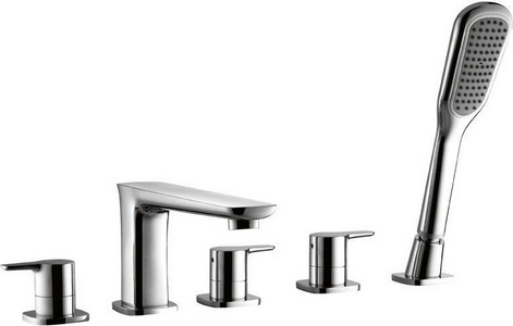 Смеситель для ванны, встраиваемый в борт на 5 отв., лейка, шланг в компл., (цв.хром),  ZZ Cezares Globo GLOBO-F-BVD5-01