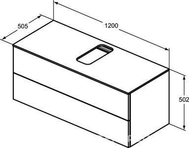 Тумба подвесная 1200х500хh502мм, 2 нажимн.ящика, 0х500хh502мм, 2 нажимн.ящика, со столешн. и вырезом д/рак,крепёж в компл,(цв.серый камень),  ZZ Ideal Standard Adapto U8598FF