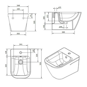 Биде подвесное 50х35см, без отверстий для крышки, скрытый крепёж,  ZZ Sanindusa Look 134440004