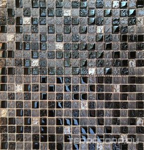 Мозаика Мастера Керамики Glass Мозаика 2121 микс черный-черный риф.верх-серый риф.верх-платина риф. низ чип 15х15 ZZ30х30 Черный 