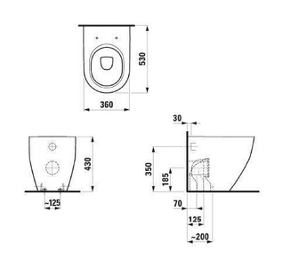 Унитаз напольный 530х360мм, для установки со скрытым в стене бачком, (БЕЗ сиденья арт. 8.9695),  ZZ Laufen Laufen Pro 8.2295.2.000.000.1