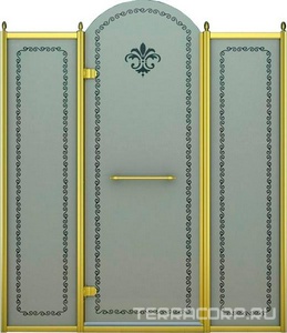 Дверь в нишу 1300x2118мм, (1275-1325)xh2118, с двумя неподв. сегмент, "Левая" петли лев(вход 560мм), (стек/мат с прозр/узор, 8мм, фурн/зол), ZZ Cezares Retro RETRO-B-13-130-PP-G-L