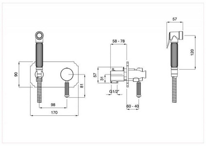 Смеситель встраиваемый в стену, с гигиеническим душем, (цв.хром, одноручковый),  ZZ Cezares Olimp OLIMP-DIF-01-L