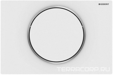 Клавиша одинарного смыва, смыв/стоп, (панель и клавиша цв.белый матовый лак, кольцо полированное, нерж.сталь), Sigma10 ZZ