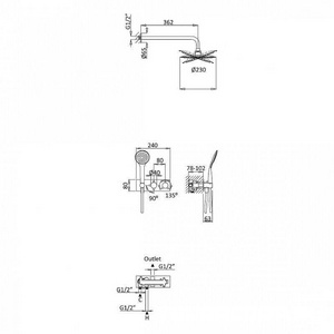 Смеситель для душа, встр.в стену со стац.стенов.,верхнем душем d23см., душ.лейка, шланг в компл., (цв.хром), Cezares ZZ Cezares Универсал CZR-B-VDIM-T-01