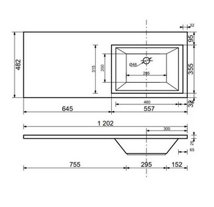 Раковина "Даллас" -120 см, правая (чаша справа) для мебели "" ZZ Aquanet Токио 235500