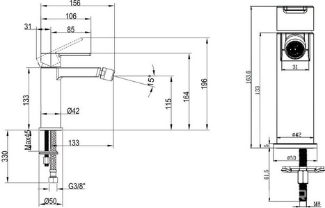 Смеситель для биде, c д/к pop-up, (цв.хром),  ZZ Villeroy & Boch Architectura TVB10300100061