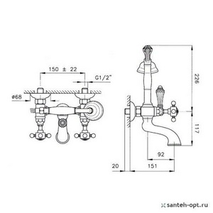 Смеситель для ванны с душевым гарнитуром  (цв. Antique gold, ручки El Capitan), Nicolazzi ZZ Nicolazzi Tradizionale 1401 AG 69