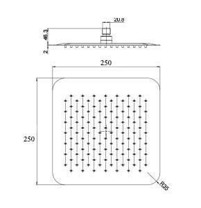 Душ верхний, стационарный, квадратный, ультратонкий, 250х250мм, G 1/2, антикальц., (нерж.сталь), Paini ZZ Paini Универсал 50CR759UPQ25E