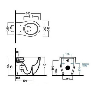 Унитаз напольный пристенный 37х55,5cм, безободковый, для установки со скрытым в стене бачком, без сиденья,  ZZ Hatria Le Fiabe Y1E701