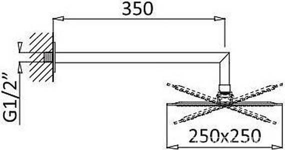 Душ верхний, стационарный, круглый d250мм, G 1/2, антикальц., стеновой кронштейн 350мм, (латунь цв.черный матовый), Cezares ZZ Cezares Porta PORTA-TDDR-NOP