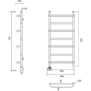 Полотенцесушитель ""/П7, 700*500 мм, электрический, пульт слева, комплектующие в комплекте, цв.бронза ZZ Domoterm Орфей Орфей П7/500*700 АБР/EL