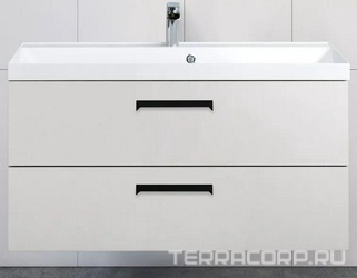 База под раковину подвесная с двумя выкатными ящиками, 1000х450мм, без раковины и ручек, (цв.Bianco Lucido), Aurora XX