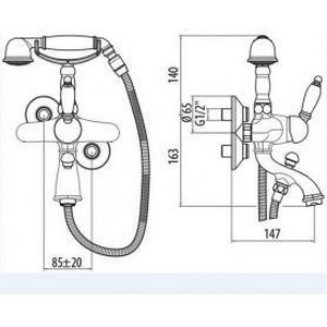Смеситель для ванны, лейка, шланг, кронштейн в компл., (цв.бронза),  ZZ Gattoni Orta 2700/27V0