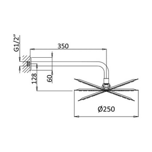 Душ верхний, стационарный, круглый d250мм, G 1/2, антикальц., стеновой кронштейн 350мм, (латунь цв.белый матовый), Cezares ZZ Cezares Porta PORTA-TDDR-BIO