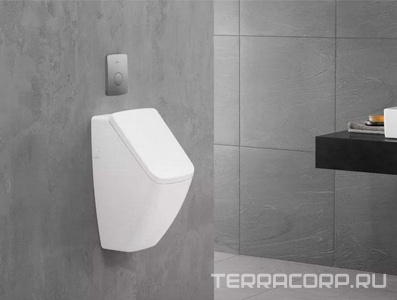 Писсуар 285x545x315мм, с защитой от брызг, скрытый подвод воды, крепёж в комп, с отверст. д/крепежа крышки, (цв.R1 white cer+),  ZZ Villeroy & Boch Venticello 5504R1R1