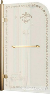 Штора на ванну 815хh1450мм, "Левая" петли слева, поворотная, с полотенцедержателем, (стекло матовое с прозр./узором, 8мм, фурн/цв.золото),  ZZ Cezares Retro RETRO-V-1-80/145-PP-G-L