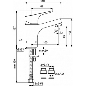 Смеситель для раковины "", БЕЗ донного клапана KL Vidima Некст BA366AA