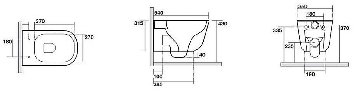Унитаз подвесной 54х35см, безободковый, БЕЗ сиденья, крепёж арт.WB9N в компл., (цв.черный матовый),  ZZ Kerasan Tribeca 511431