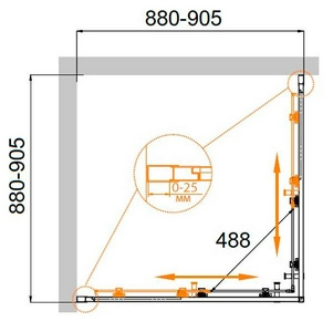 Душевой уголок 900х900хh1950мм, квадрат, (стекло прозр.Idrorepellente 6мм, фурн.цв.хром),  ZZ Cezares Molveno MOLVENO-A-2-90-C-Cr-IV