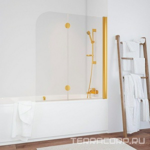 Шторка на ванну 120*140 см,   правая, профиль золото, стекло прозрачное  QuickNano ZZ Vegas Glass E2V E2V 120 09 01