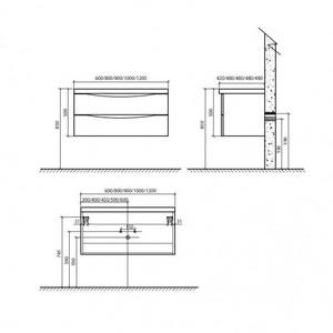 База под раковину подвесная с двумя выкатными ящиками, 900х480хh450мм, без раковины, (цв.Rovere Bianco),  ZZ BelBagno Ancona ANCONA-N-900-2C-SO-WO