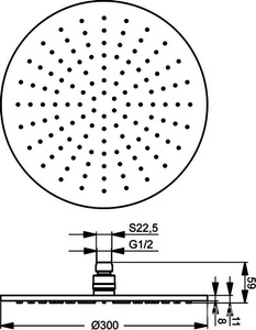 Душ верхний, стационарный, круг d300мм, G 1/2, (металл цв.хром), IdeaRain ZZ Ideal Standard IdealRain B9443AA
