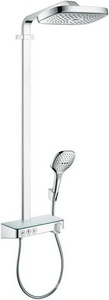 Душевая система с термостатом, с кнопками управл.  Showerpipe E300 3 jet (смеситель+шланг+штанга+ручной душ+верхний душ),белый/хром ZZ Hansgrohe Raindance Select 27127400