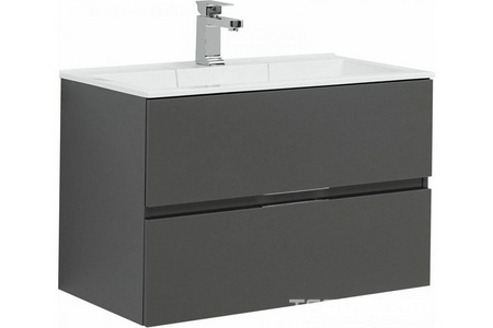 Тумба подвесная "" - 80 см, цвет серый антрацит, 2 выдвижн. ящик, БЕЗ раковины "Фортуна" ZZ Aquanet Алвита 215120