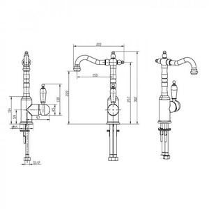 Смеситель Boheme Tradizionale Oro 282 для раковины 12x30x21 Boheme tradizionale oro 282