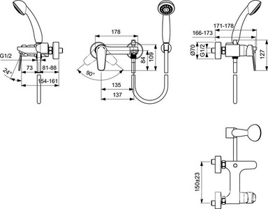 Смеситель для ванны/душа "", короткий излив, с душевым гарнитуром XX Vidima Баланс BA267AA